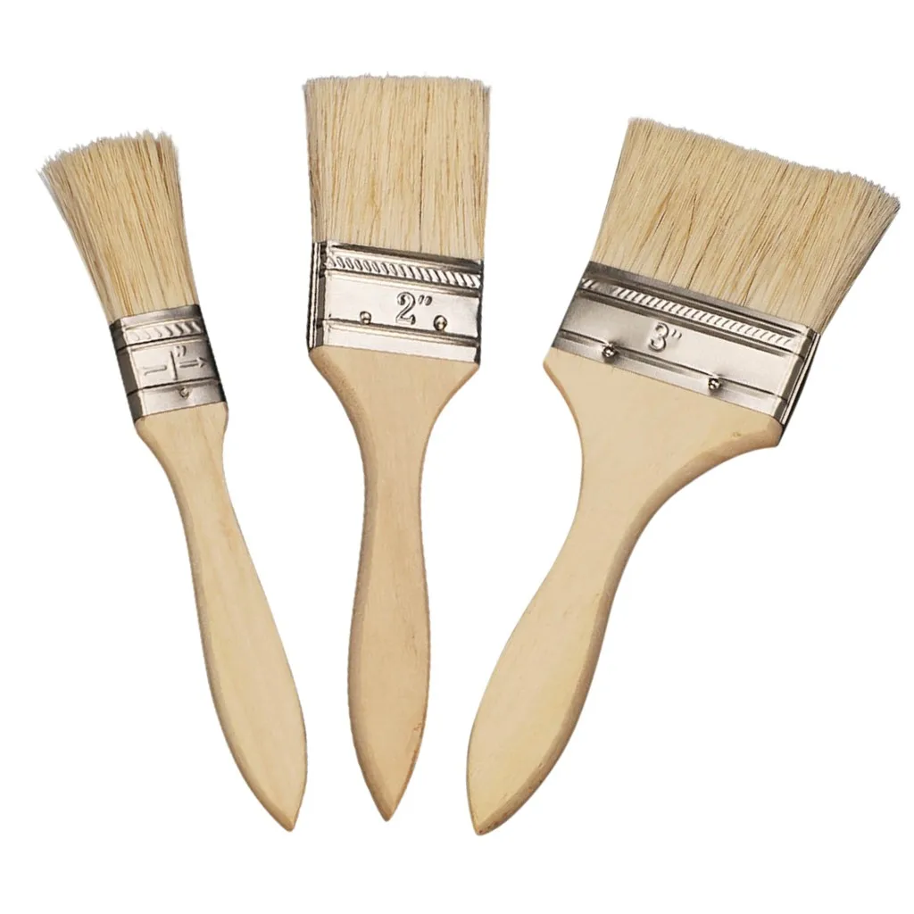 Paint Brushes 3pcs Paint Brush Wood Handle Barbecue Brush Natural Bristles Oil Paint Wax Folk Art Home Decor 1/2/3 Inch