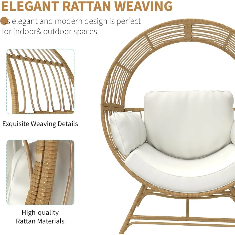 Egg Chair Outdoor Indoor, Oversized Rattan Chair with Thicken Cushion Wicker Patio Lounge Chair, Basket Chair for Living Room 3