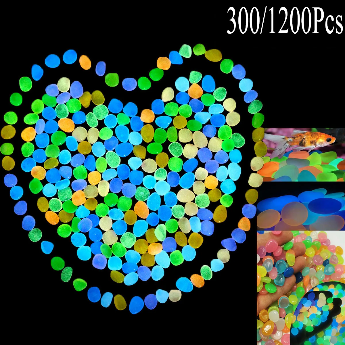1200Pcs Luminous Stones Glow In The Dark Garden Pebbles Stones Rock For Yard Lawn And Walkways Decor Fairy Garden DIY Decorative