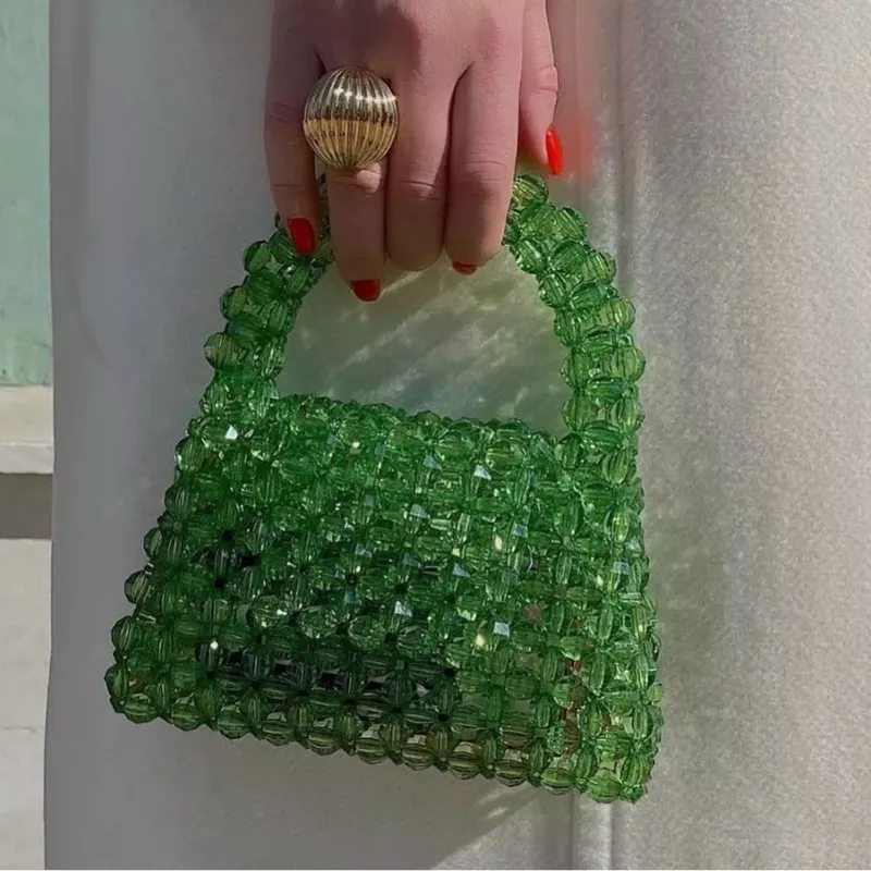 

Pearl Bead Clear Bags Designer Brand Clear Acrylic Box Totes Handbag Women Orange Handbags for Women Party Small Bucket Purse