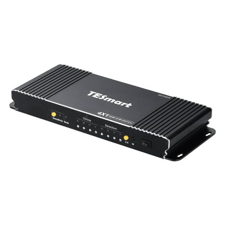 

TESmart 4 Port KVM Switch HDMI 4K60Hz With EDID Support L/R Output For Business 4 PCs 1 Monitor 4x1 Video Switcher