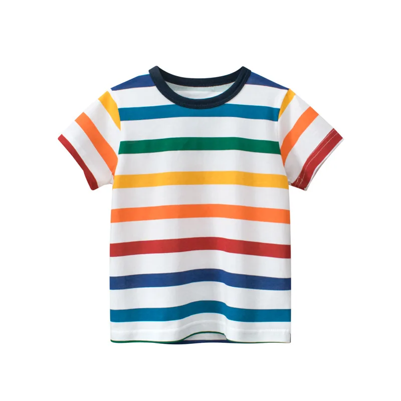 

Summer 2024 Children Clothing Color Striped Baby Boys T-shirt For Girls Short Sleeve T-shirt 2-6Year Kids Top