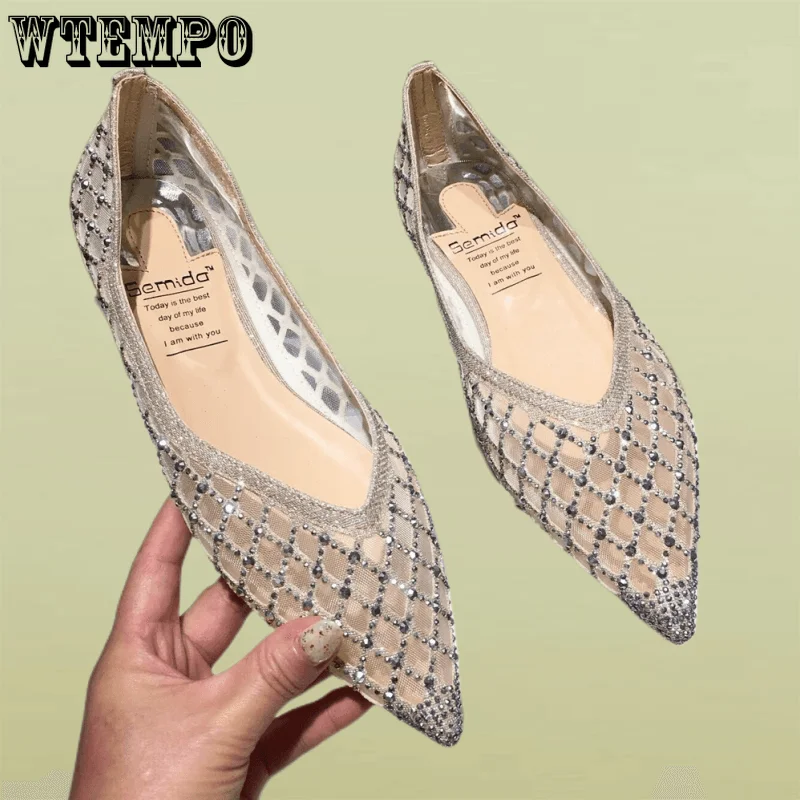 

WTEMPO Womens Loafers Spring Summer Pointed Toe Flat Shoes Mesh Metal Low Heel Casual Ladies Shoes Wholesale Dropshipping