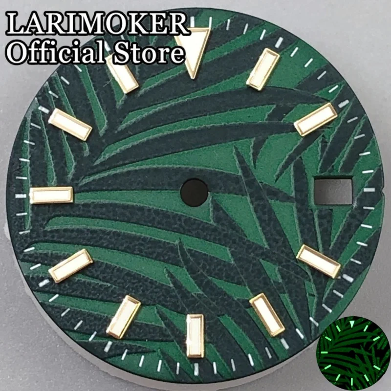 LARIMOKER 29 mm schwarz/weiß/grün/gelb/graues Zifferblatt mit grün leuchtendem Zifferblatt, passend für NH35 Automatikwerk, Uhrenzubehör – Detail 7