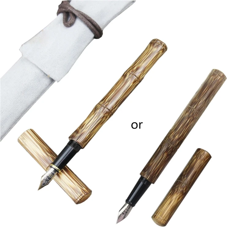 

0.5mm Bamboo Fountain Pen Piston-Filled Absorber Consistent Writing for Kids Adults Practicing Writing
