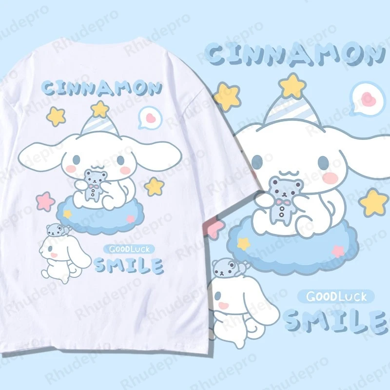Sanrio Printed Co-branded Short-sleeved T-shirt Women Kulomi Yugui Dog Around The Fashion Trend Half-sleeved Clothes Girls