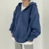 Women Hoodies Solid Color Zip Up Pocket Oversized Harajuku Korean Sweatshirts Female Long Sleeve Hooded Streetwear Casual Top 2