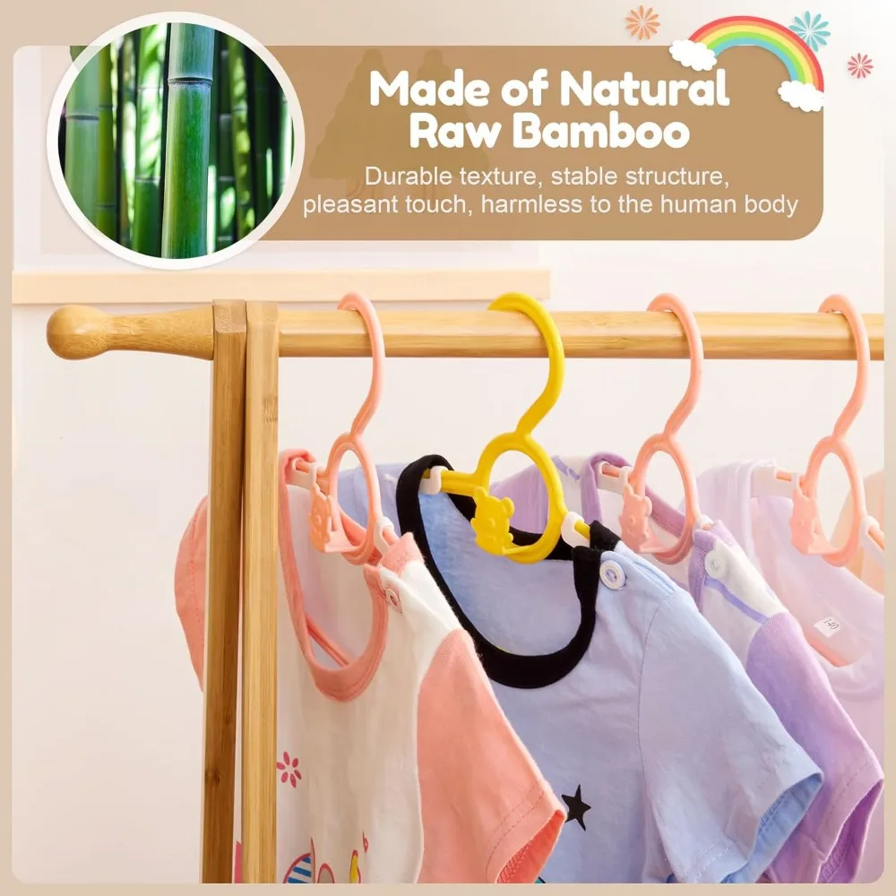 Kids Clothing Rack with Storage Box, Dress up Rack, Child Garment Rack with Hanging Rods, Small and Foldable, Bamboo (Natural)