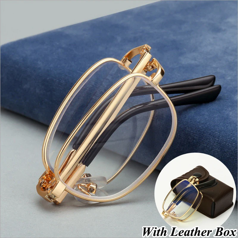 

Men Presbyopia Glasses Portable Folding Biofocal Reading Eyeglasses Finished Optical Spectacle Eyewear Diopter With Leather Case
