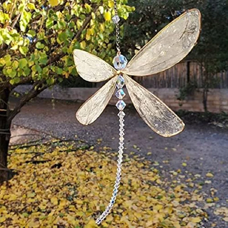 

2PCS Small Dazzle Fly Dragonfly Sun Catcher Rainbow Maker Pendant Window Hanging Ornament With Crystals