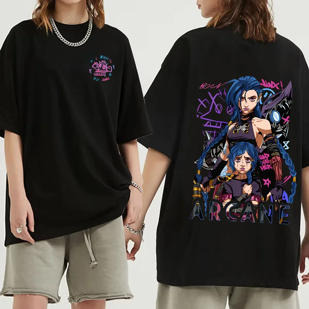 Camiseta Arcane Jinx Unisex Adulto - Algodón 100%, Manga Corta, Impresión DTF Duradera, Diseño Anime Manga