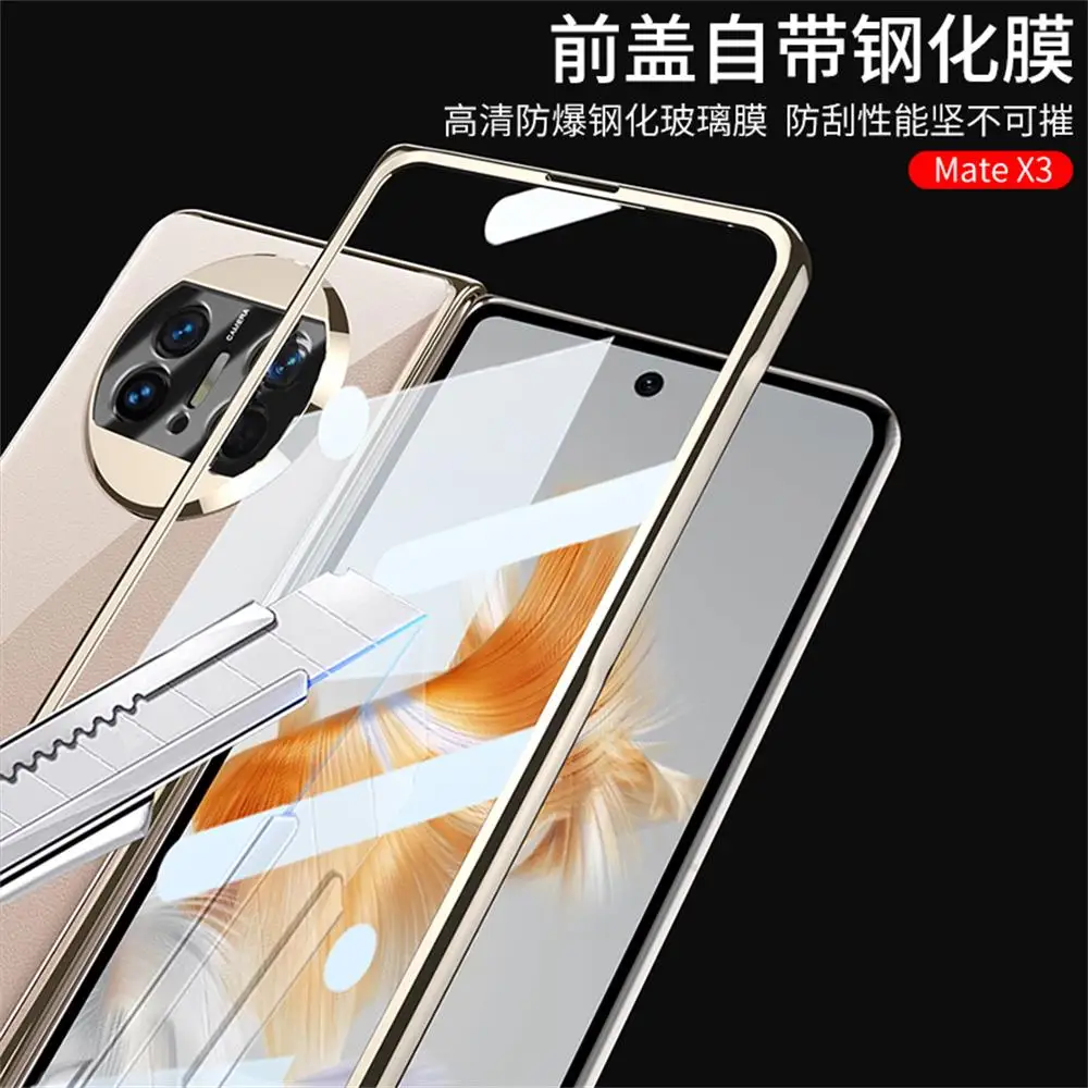 For Huawei Mate X3 Case Ultra Thin Transparent Electroplated With Tempered Film Folding Shockproof Hard Back Cover Accessories