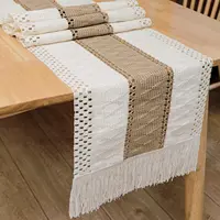 Table Runner, Natural Burlap Boho Table Runner Modern Farmhouse Decor Rustic Woven Cotton Crochet Lace for Tabletop Decoration 1