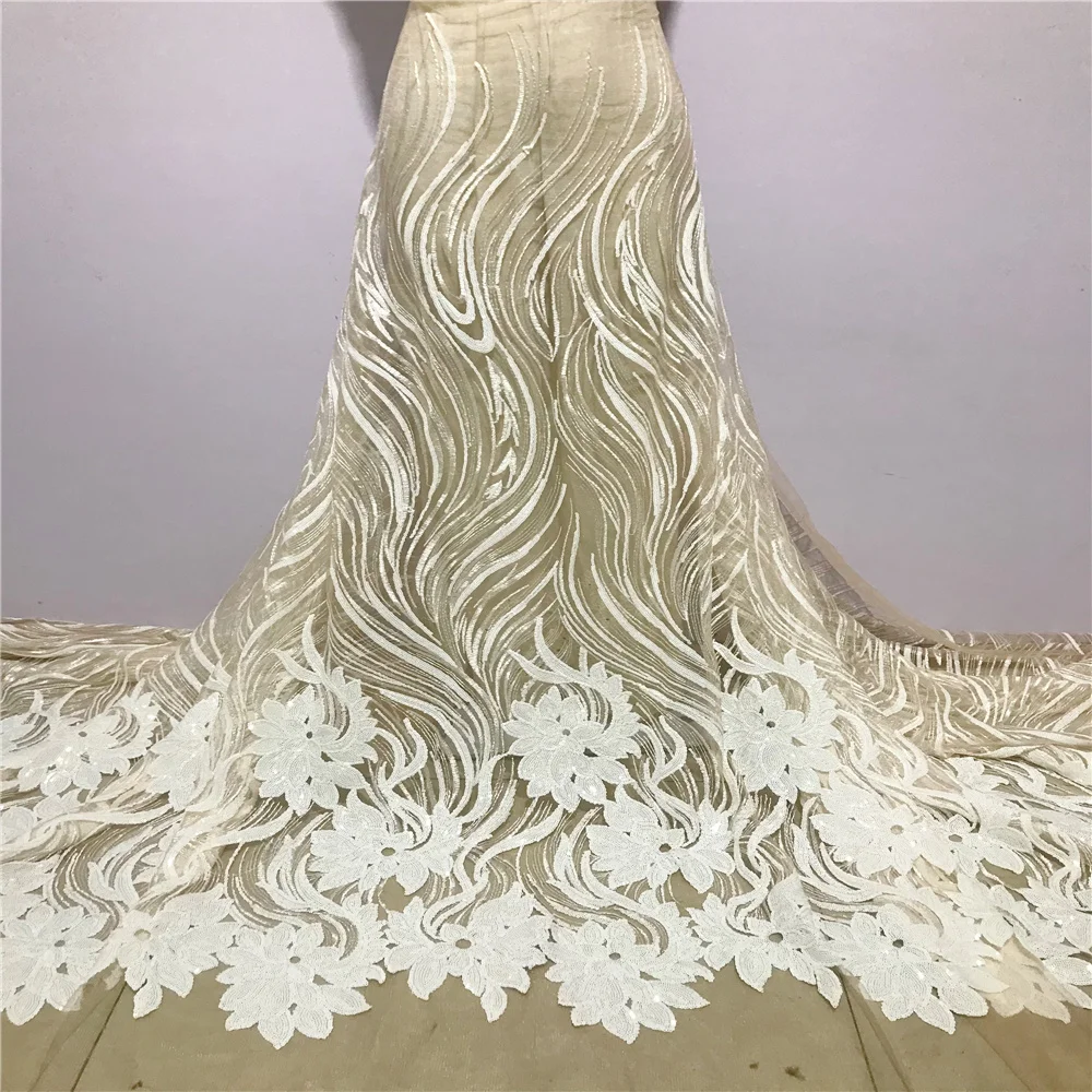 

African Lace Fabric High Quality Fashion Sequins Embroidered French Tulle Lace Fabric For Nigerian Wedding Dress Sewing JL21104
