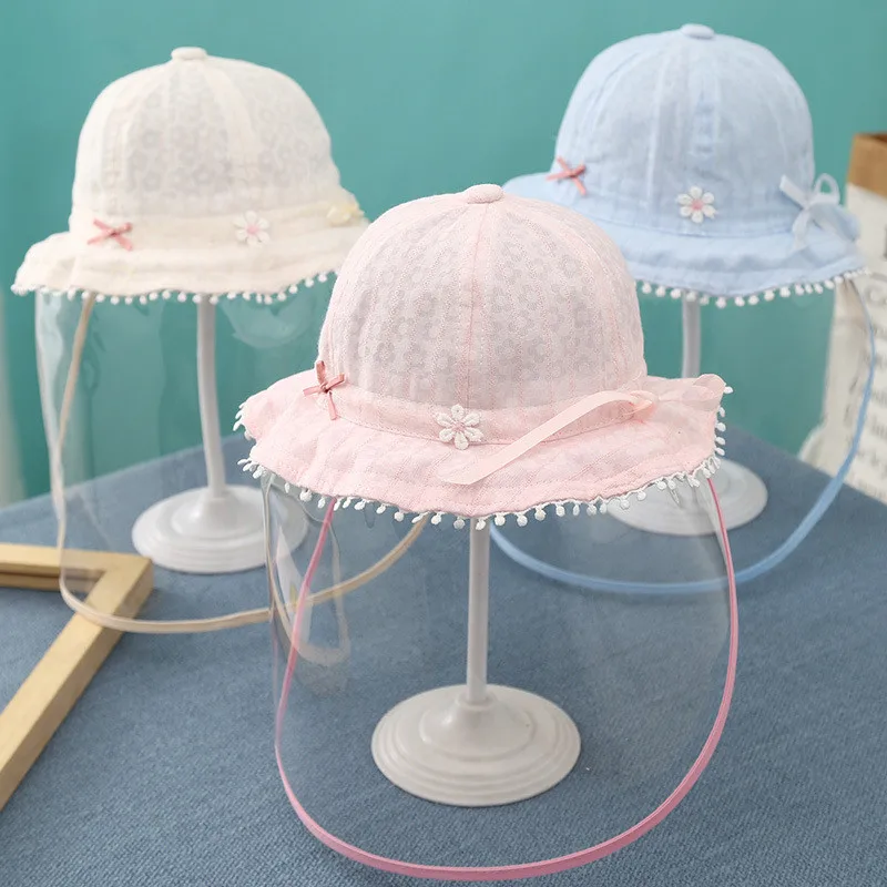 Spring Summer Kids Baby Girl Bucket Hat Protective Face Shield Cover Detachable Mask Anti Saliva Dustproof Infant Sun Hat Cap