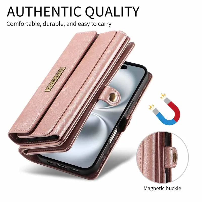 Leather Wallet Case with Multi Card Slots and Zipper Flip Cover