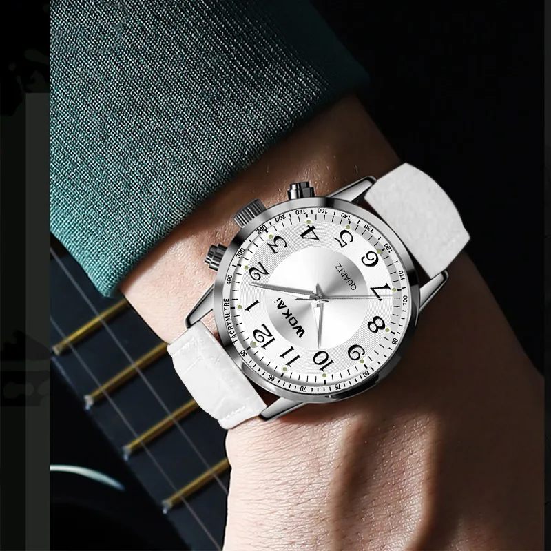 Low Price Hot Sale WOKAI Watch Men Casual Sports White Watches Leather Band Quartz Wristwatches Men Men Watches Top Brand Luxury 5