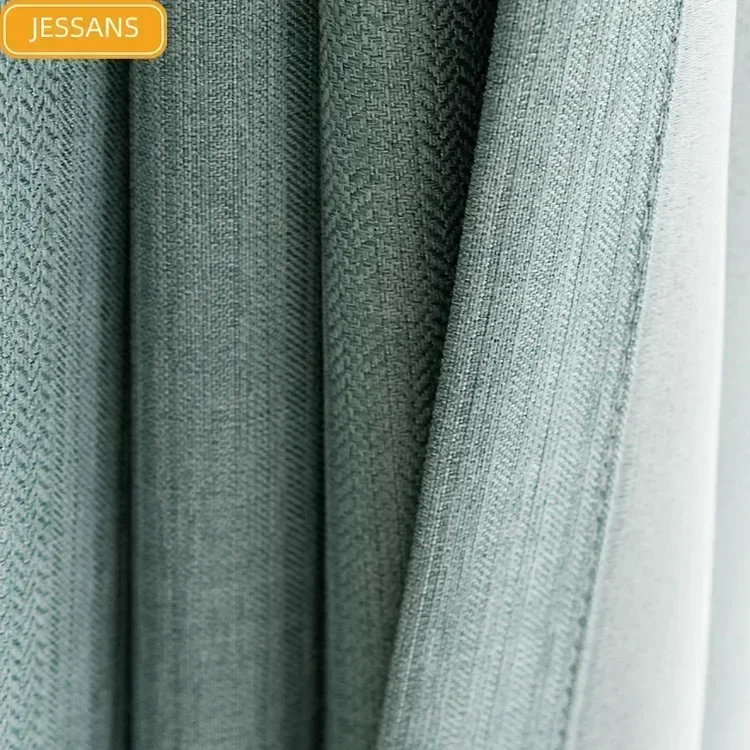 blackout curtains window curtains decor curtains cotton and linen curtains Light Luxury Green Stripes Solid Color Cotton and Linen Blackout Curtains for Bedroom Living Room Balcony Customization