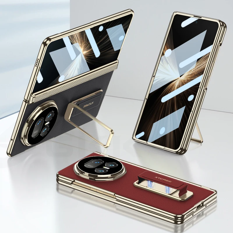 Magnetic Hinge Plating Case For Honor Magic V5 Leather Fold Stand Wristband Scre