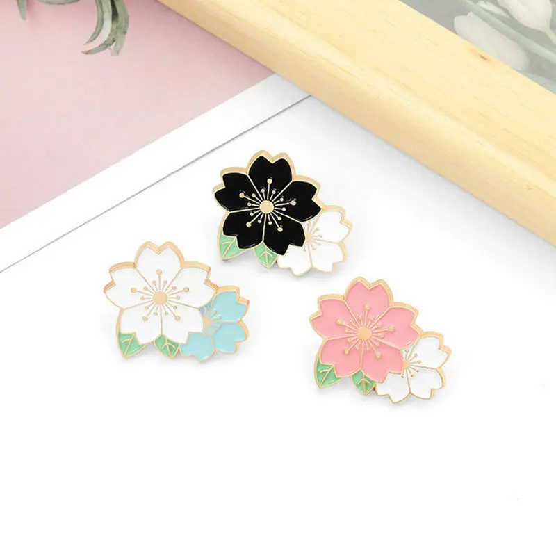 

Sakura Enamel Pin Custom Pink White Cherry Blossom Brooches Bag Lapel Pin Cartoon Flowers Badge Jewelry Gift for Kids Friends