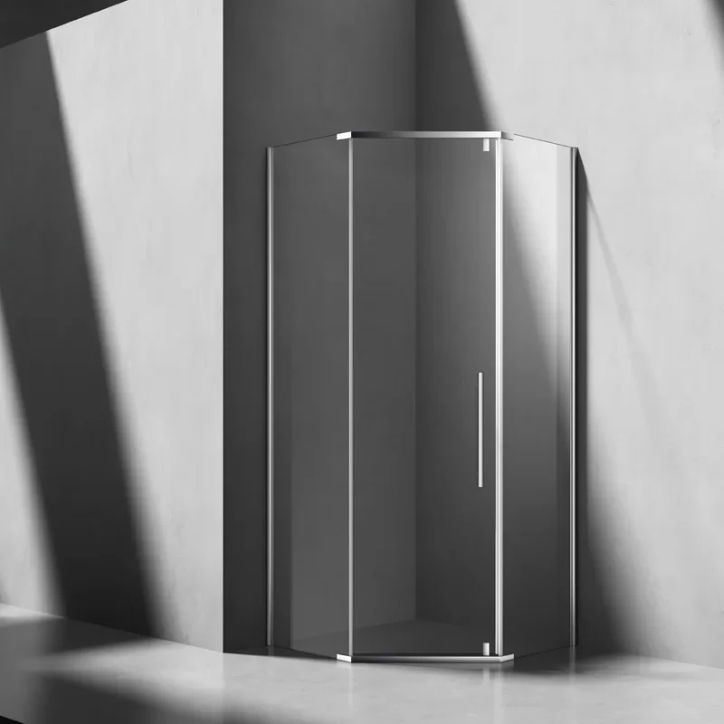 Modern Luxury Freestanding Drilled Bathroom Triple Glass Hinged Shower Door Frameless Glass Screen Tempered Glass Shower Door 2