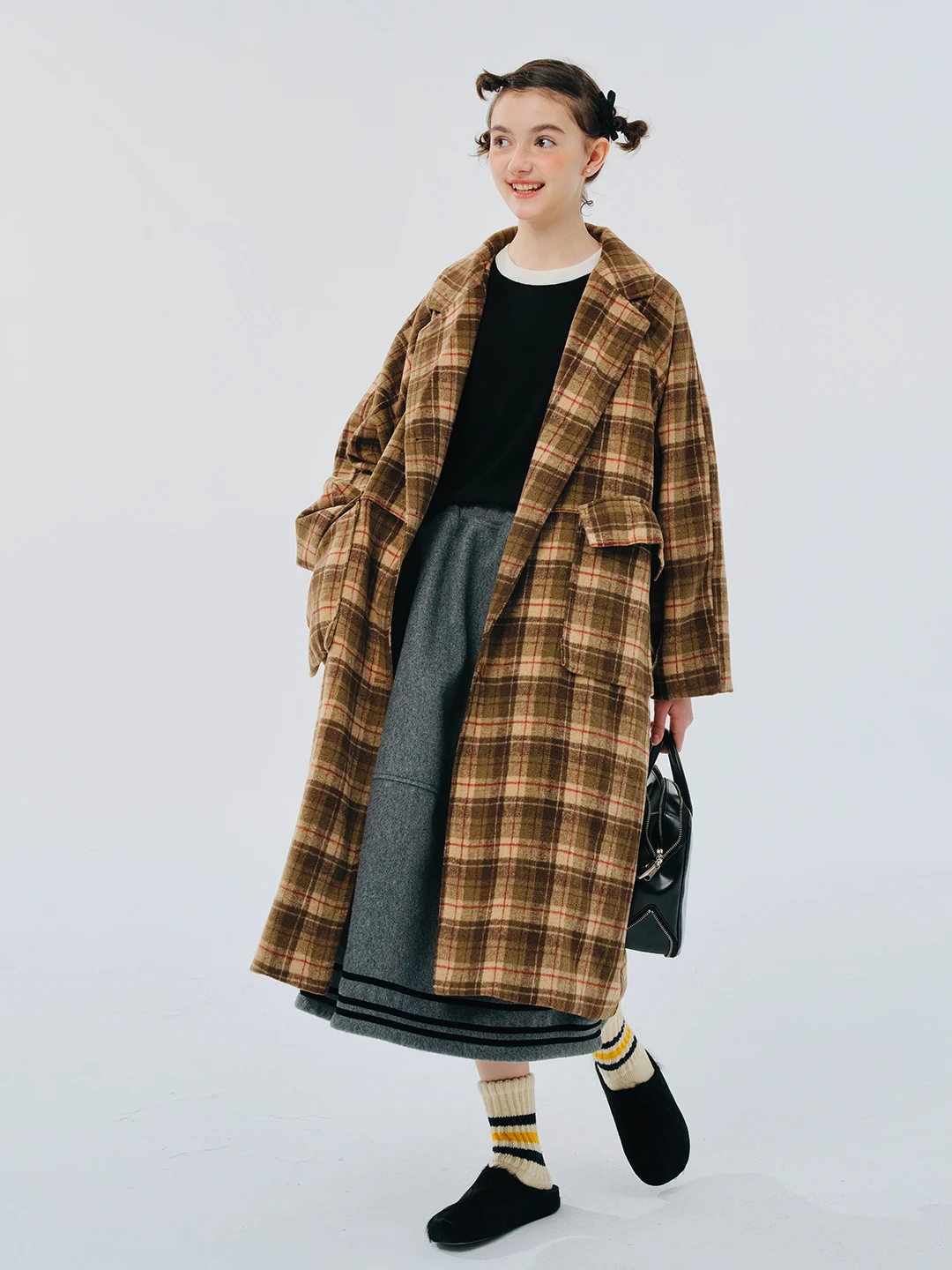 imakokoni 2024 winter new original gray plaid woolen coat for women 244431