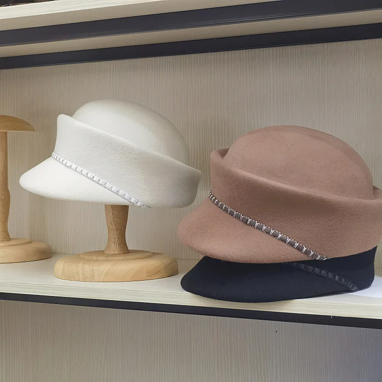 Ullfilt pillbox-hatt för dam elegant vintage vinter-beret_voghion.com