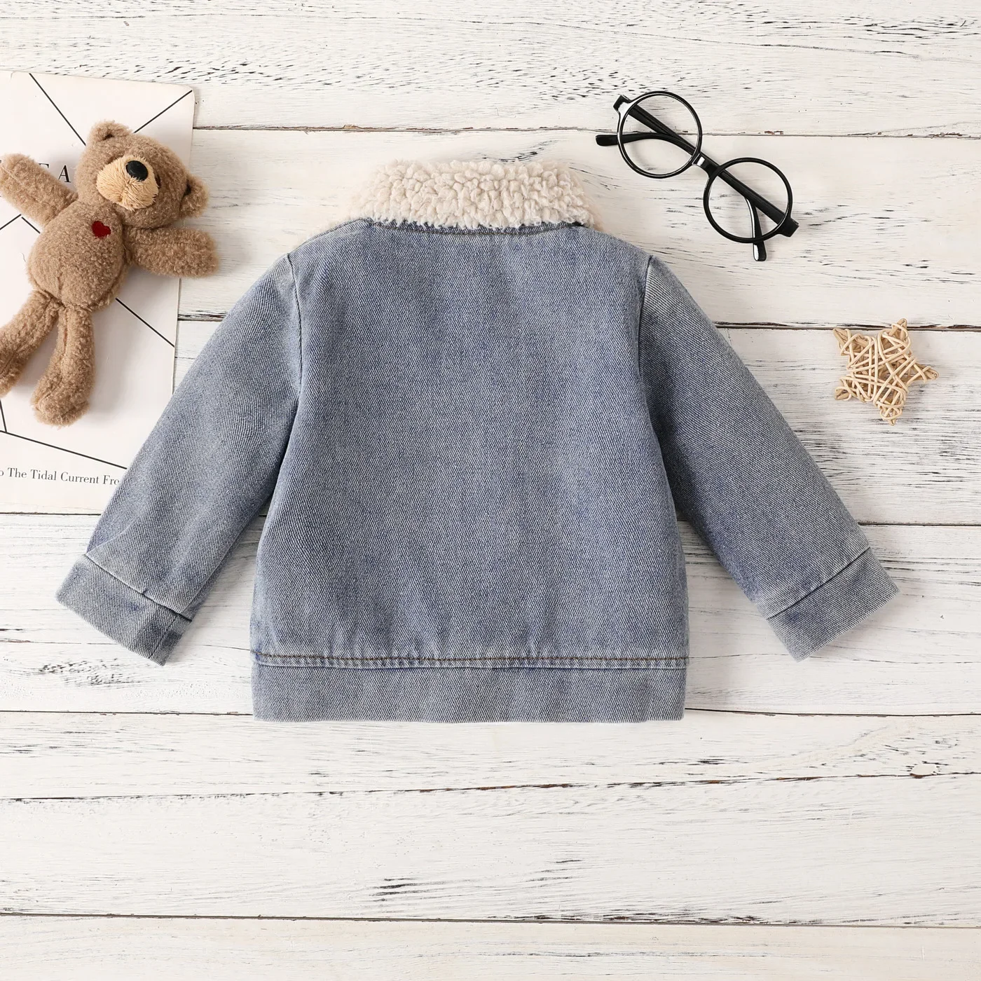 Baby Jacket Children Jacket PatPat Baby Boy/Girl Casual Solid Color Fleece-Stitching Denim Jacket Soft and Comfortable Perfect for Outings and Daily Wear