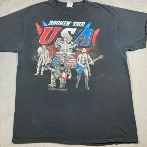 Rockin The Usa President Band Maglietta Nera Xl Lincoln Washington Camicia A Maniche Lunghe O Corte