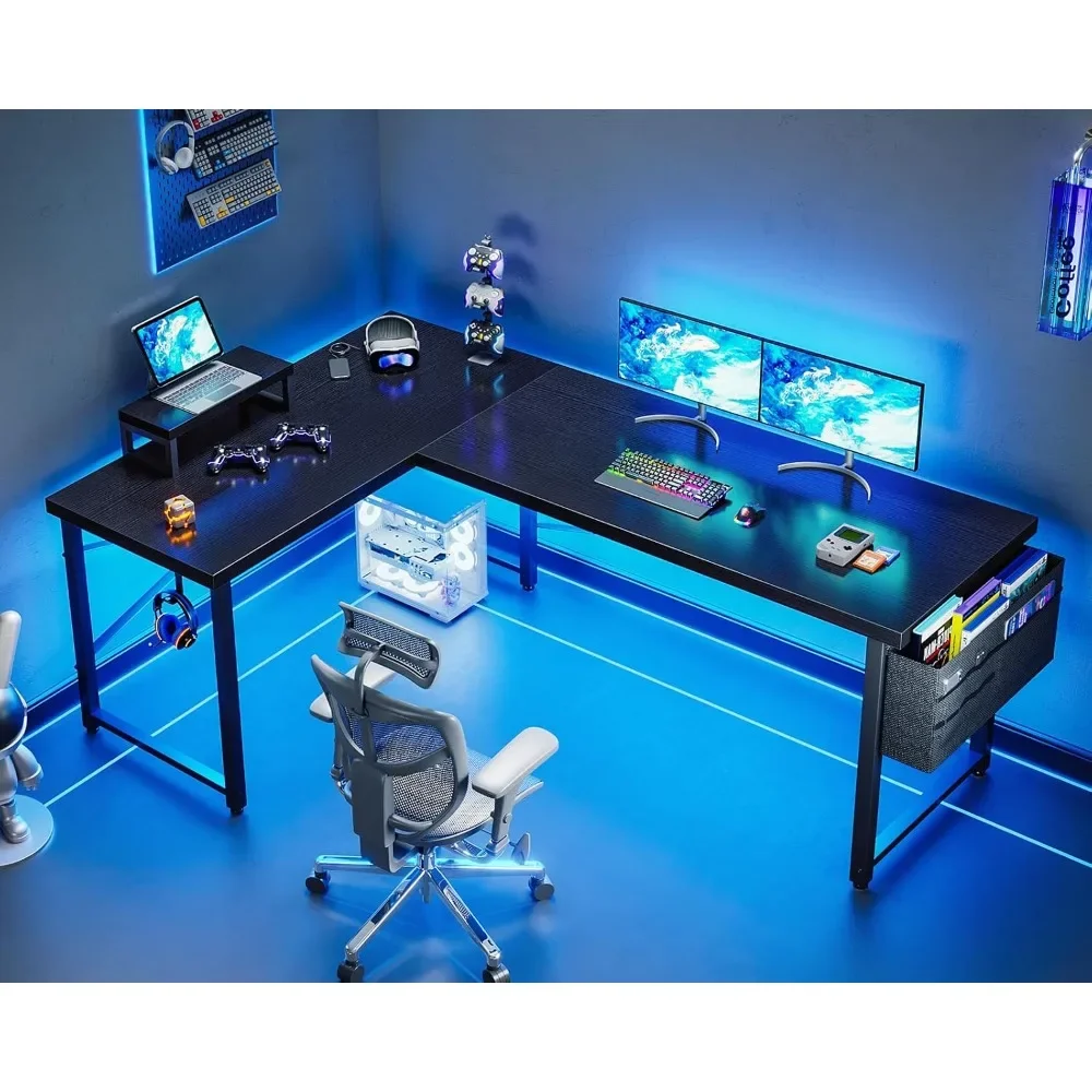 L Shaped Desk, 66" Computer Corner Desk, Gaming Desk, Home Office Writing Desk with Monitor Shelf, Space-Saving Workstation Des