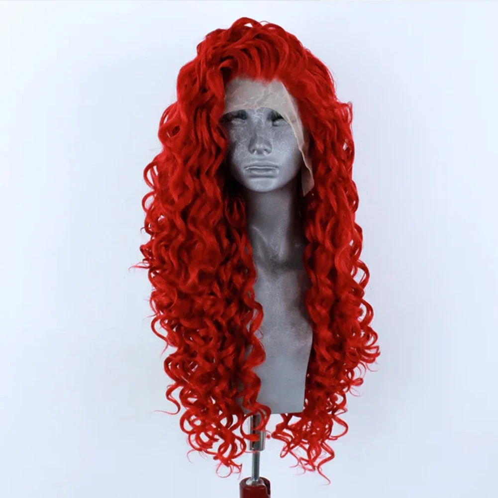 

QW Kinky Curly Synthetic Lace Front Wigs Glueless Red Hair Curl Wig for Black Women Heat Resistant Daily Party Cosplay Use