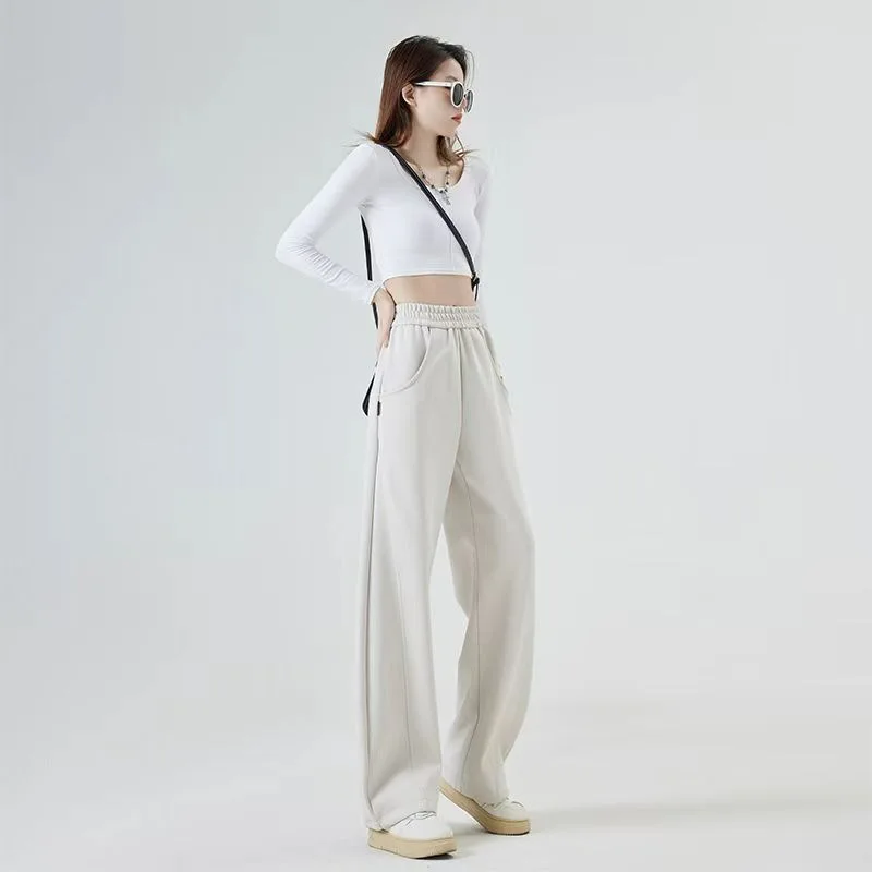 Fashion Bf Oversize Sweatpants Streetwear High Waist Women Loose Y2K Wide Leg Pants Korean Vintage Pockets Casual Trousers ultra thin ice silk jeans summer belt bloomers loose and thin elasticity high waisted trousers lace up pant women oversize 4xl