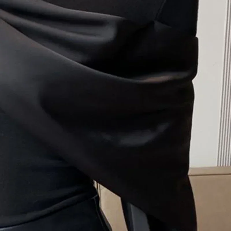 Camicia nera a maniche lunghe di fascia alta di lusso leggera