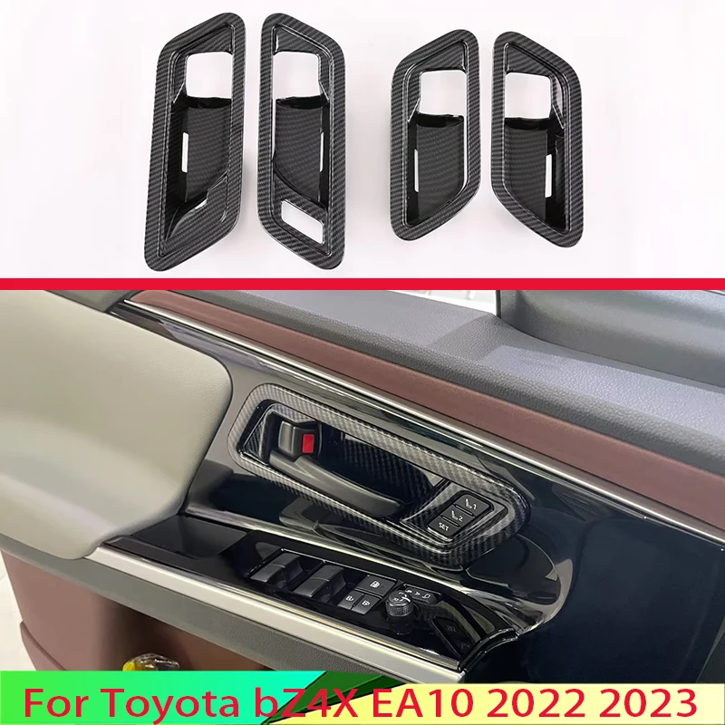 

For Toyota bZ4X EA10 2022 2023 Carbon Fiber Style Inner Door Handle Cover Catch Bowl Trim Insert Bezel Frame Garnish