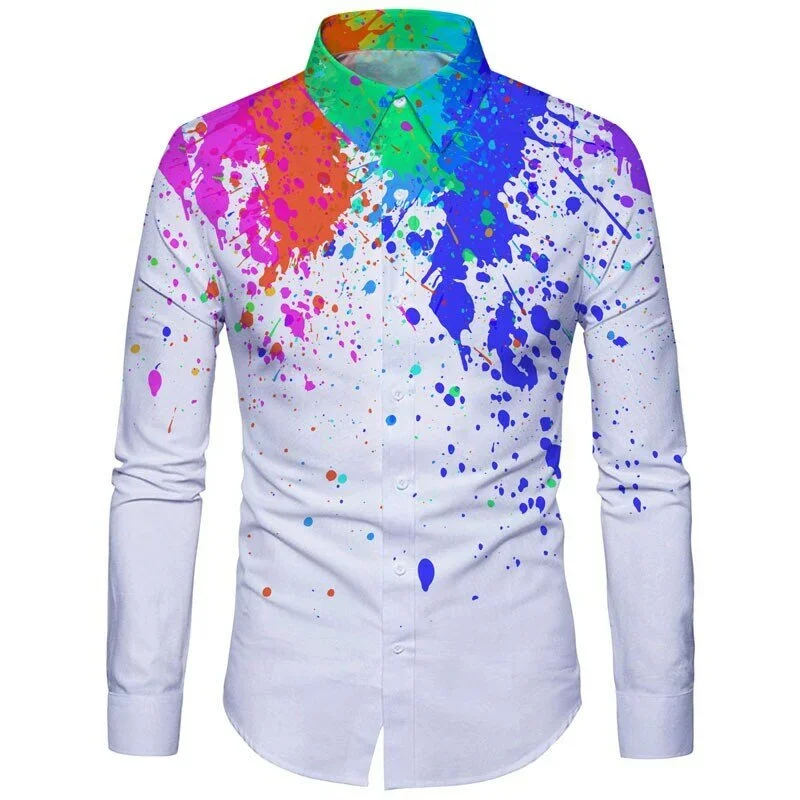 Shirt men's ink graffiti color shirt youthful vitality leisure outdoor sports suit lapel soft and comfortable material new 2023 jumeast hip hop blouses individual dance youthful vitality summer oversized shirts for men casual streetwear shirts cardigan top