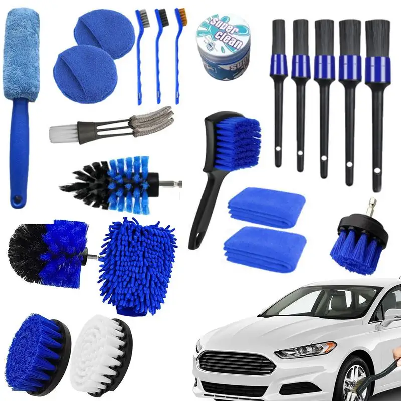 

Car Detailing Brush Kit Tire Rim Cleaning Detail Brush Set Auto Interior Exterior Cleaning High Density Bristles Dirt Dust