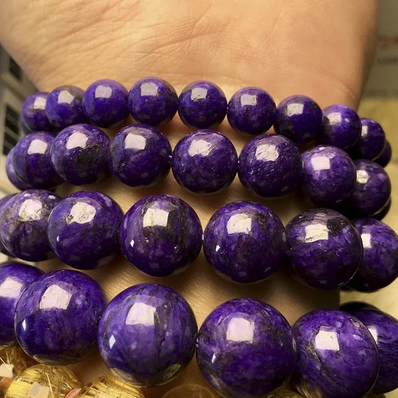 Natural Polished Charoite Beads Bracelets Purple Dragon Crystal Amethyst Reiki Healing Stone DIY Fashion Elastic Rope Jewelry