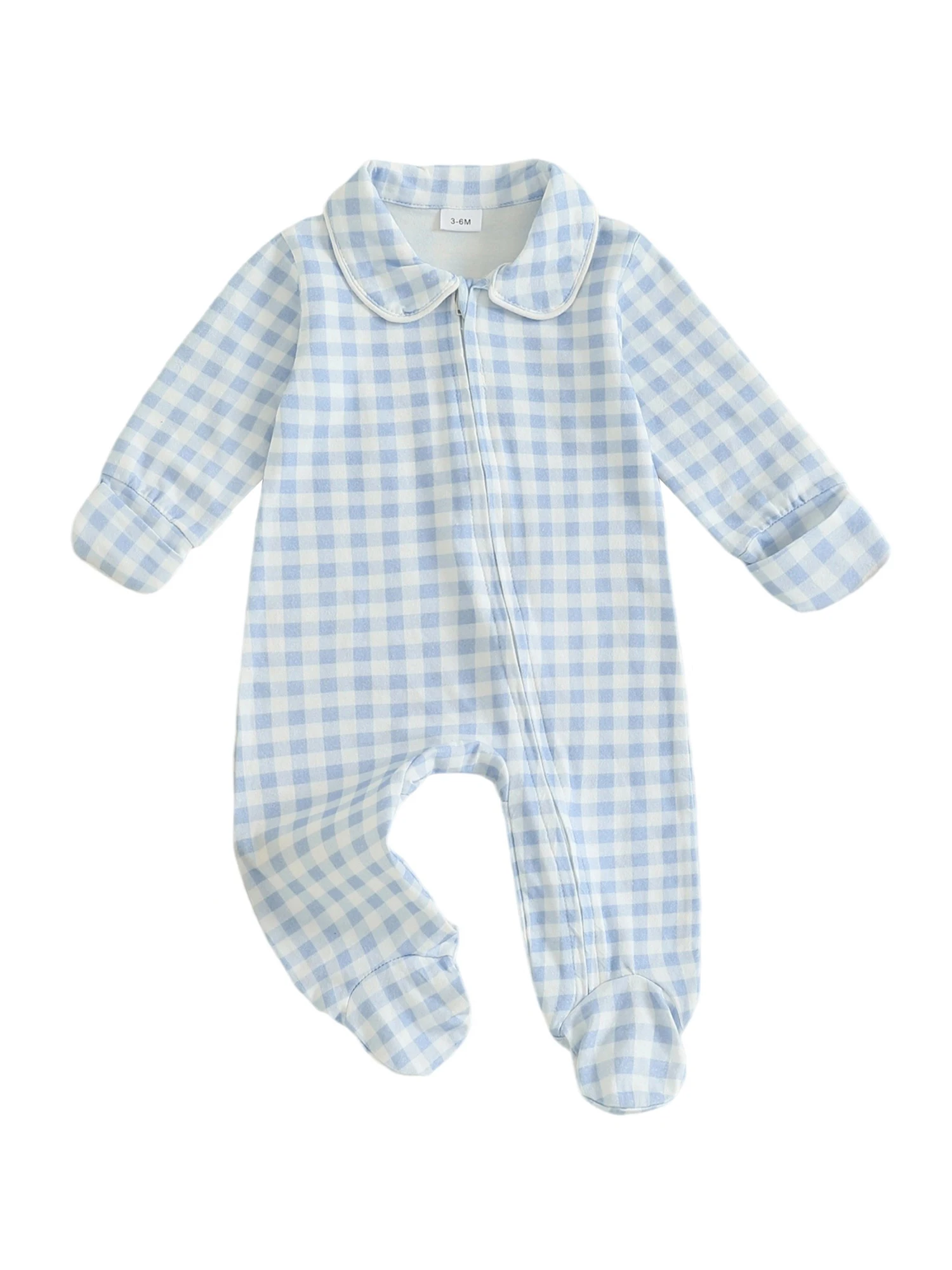 Checked Cutie Zippered Baby Footie Romper - Royal Palm Green
