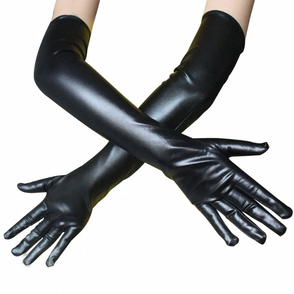 

Sexy Men Women Faux Patent Leather Long Gloves Wet Look Latex Party Opera Night Club Costumes Fashion Full Finger Gloves