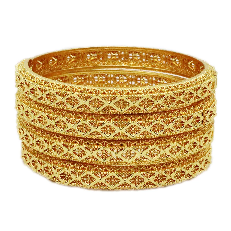 

4 pieces/set 24K Dubai Gilded Bracelets for Women's Ethiopia, Arab Dubai, Luxury Africa, Indian Bride Wedding Gifts, Jewelry
