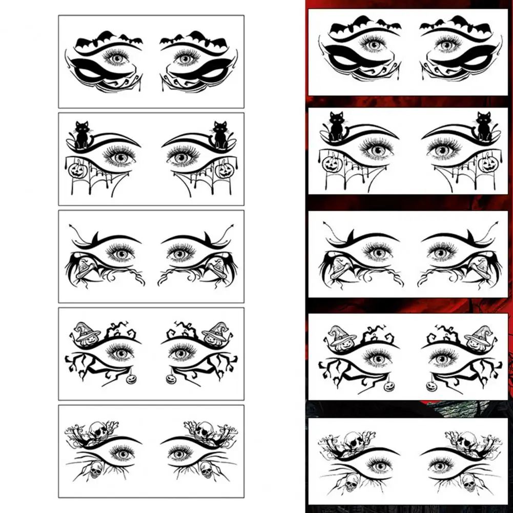 10 Pairs Halloween Makeup Stickers Eye Stickers Face Tattoo Stickers Spider Bat Skull Design Women Girls Masquerade Cosplay Party