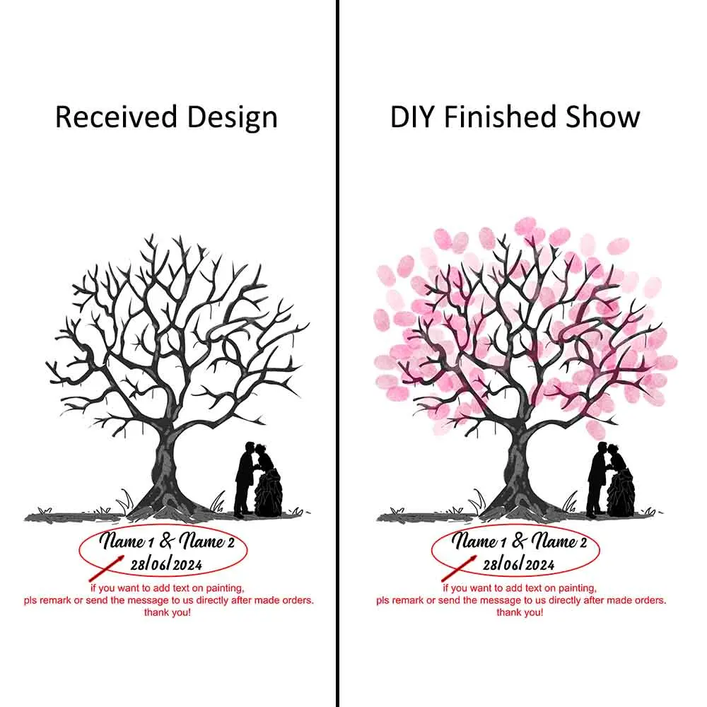 Europe Wedding Events Party Decor DIY Unframed Canvas Painting With Ink Name Date Fingerprint Tree Guest Signature Book