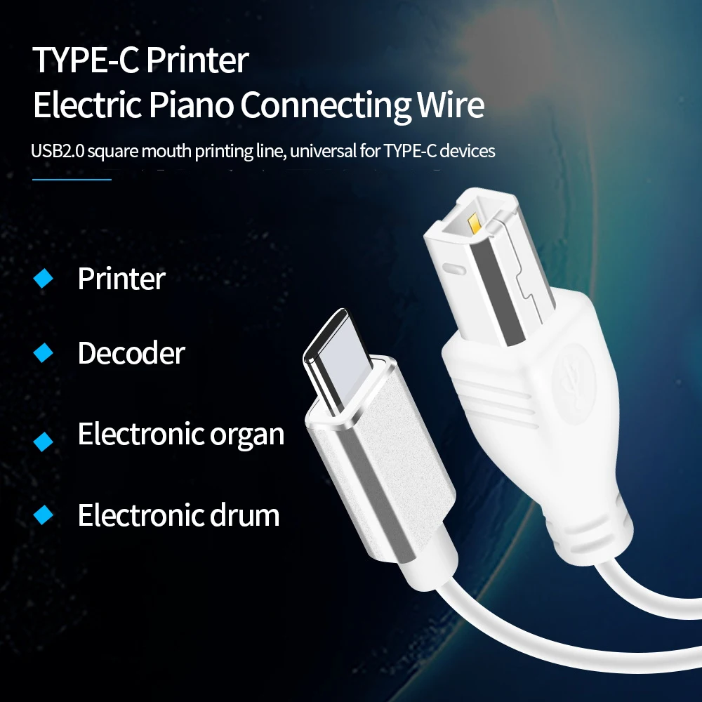 

USB Type-C to USB 2.0 Square Port Printer Cable for Computer Laptop Phone Printer Scanner Electric Piano USB Cable 1M/2M/3M