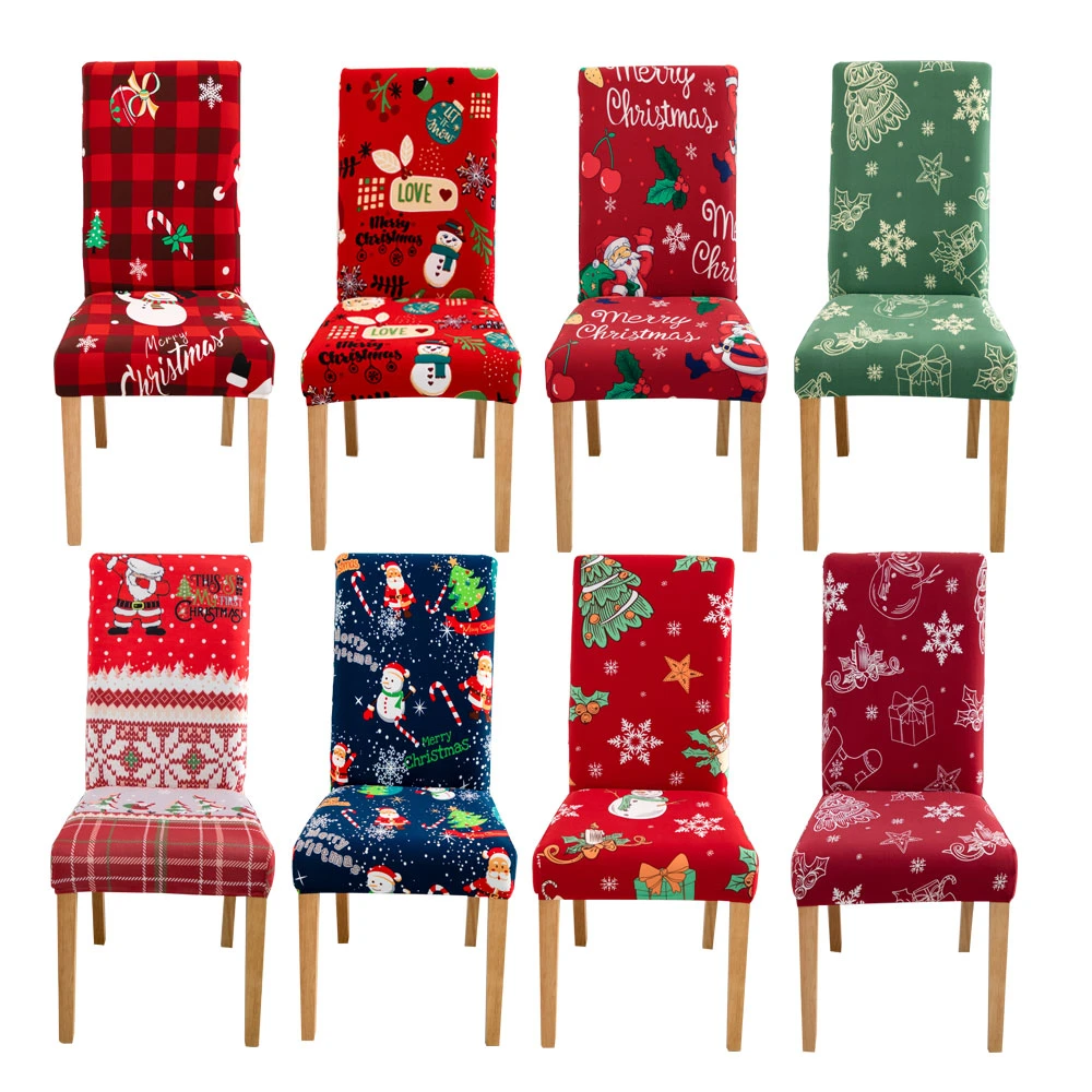 Christmas Chair Cover Santa Elk Stretch Spandex Slipcover For Dining