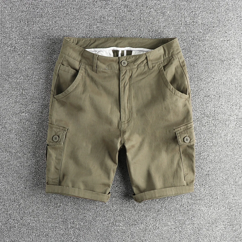 

Summer new American retro cargo casual shorts men woven cotton micro elastic loose three-dimensional cut five quarter pants