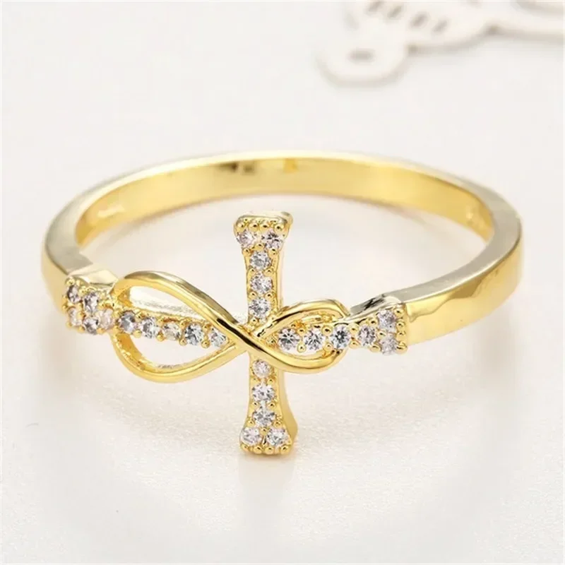 Cross Rings Jesus Cross for Women Fashion Infinity Symbol CZ Zircon Finger Ring