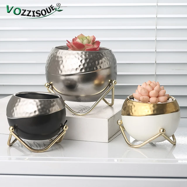 2023 Északi Luxus Zamatos Növényi Edény Vasállvány Kerámia Kaktusz Kis Virág Lakberendezési Bútorok Kiegészítők - Image 2