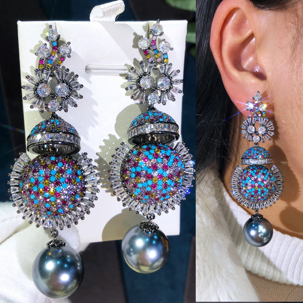 

Missvikki роскошные оригинальные длинные Подвесные серьги для женщин Свадьба Большой жемчуг CZ Дубай Свадебные серьги для костюма ювелирные изделия ежедневный стиль