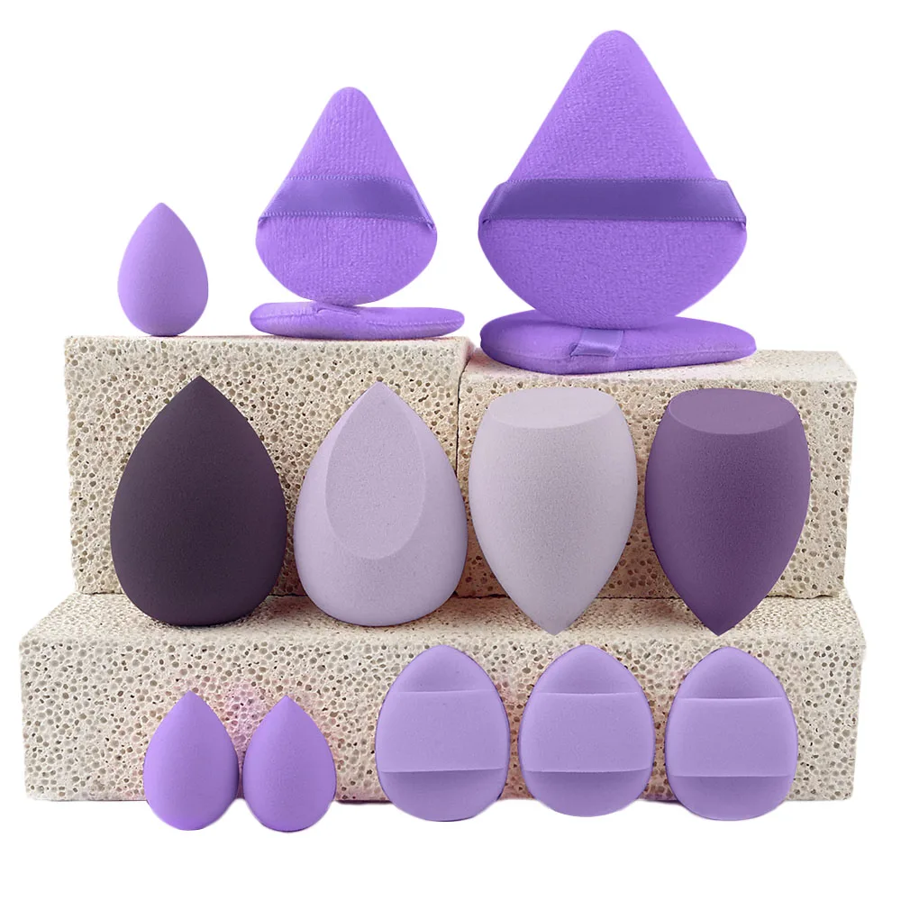 Versatile Multi-Colored Makeup Sponge Collection with Triangle and Mini Puffs