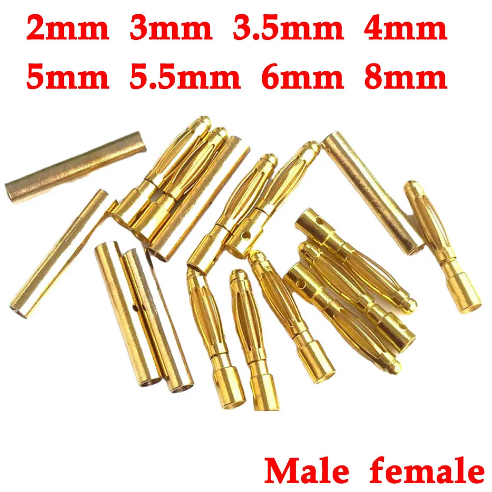 

Banana Plug Gold Plated Copper Brushless Motor Bullet Connector For ESC Battery Wholeale 2mm 3mm 3.5mm 4mm 5mm 5.5mm 6mm 8mm